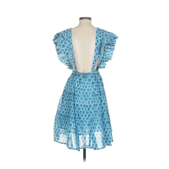 NWT Oliphant Small Blue Boho Quiet Luxury Flowy Vacation Cotton Unique Dress - Picture 4 of 14